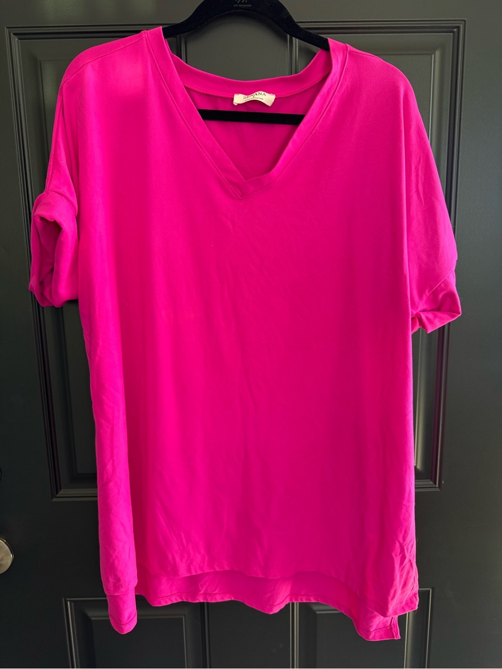 Zenana Outfitters Hot Pink V-Neck Short Sleeve Top